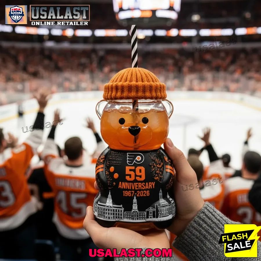 Philadelphia Flyers 59th Anniversary 1967-2026 Bear Glass Bottle