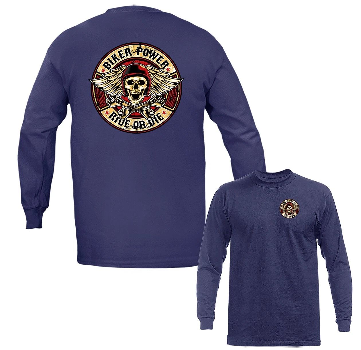 Biker Power Bikers Vintage Classic Custom Motorcycle Graphic Long Sleeve