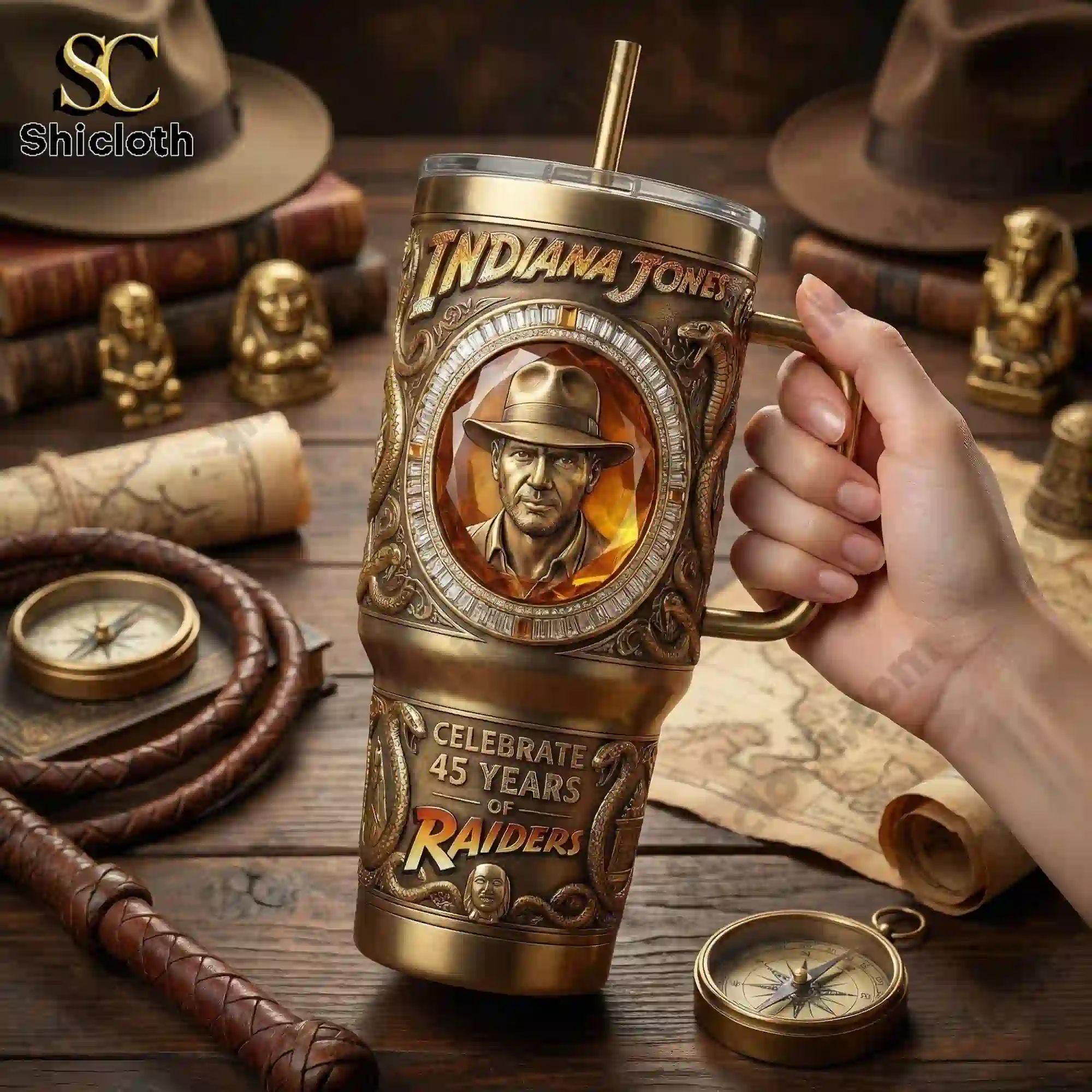 Indiana Jones Raiders of the Lost Ark 45 Years Celebration Insulated Tumbler With Handle