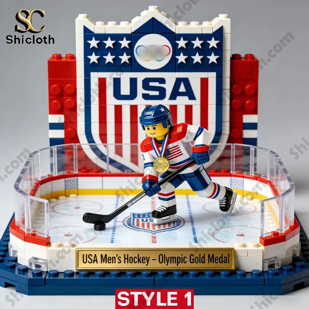 USA Men’s Hockey Olympic Gold Medal LEGO-style Rink Building Set