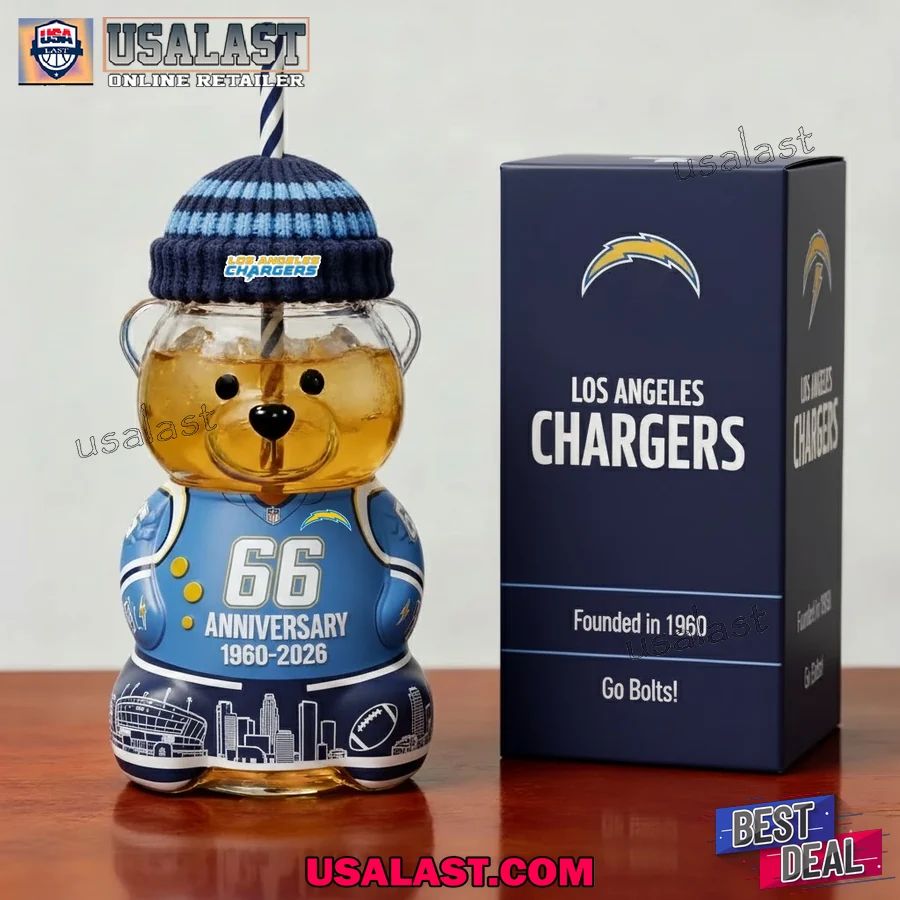 Los Angeles Chargers 66th Anniversary Bear Glass Cup