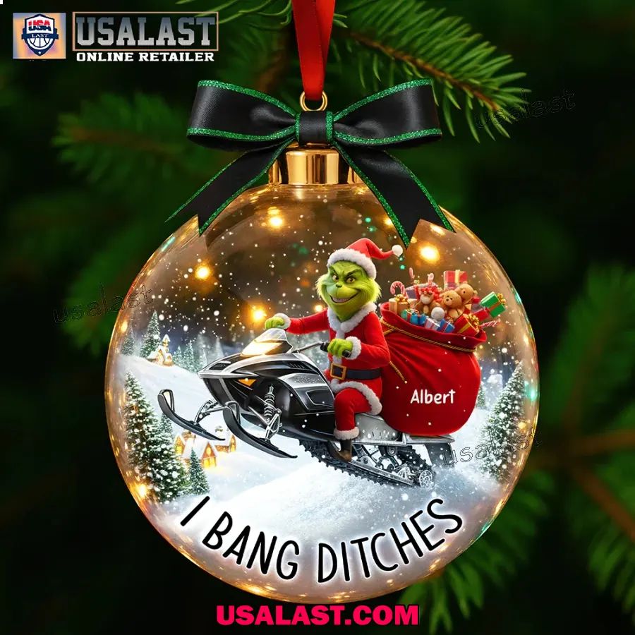 Personalized Grinch Snowmobile Adventure Christmas Ornamen