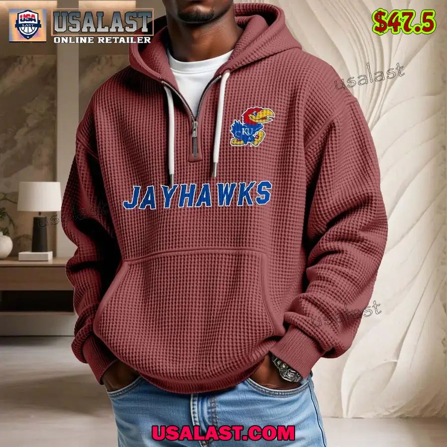 Kansas Jayhawks Waffle Half Zip Hoodie