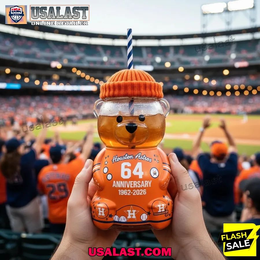 Houston Astros 64th Anniversary 1962-2026 Bear Glass Bottle