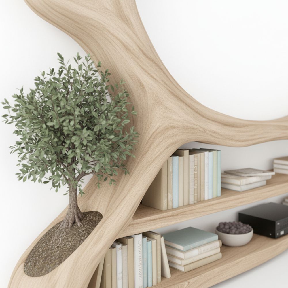 Tree-Shaped TV Stand & Bookshelf Unit – Handcrafted Solid Wood Wall Display