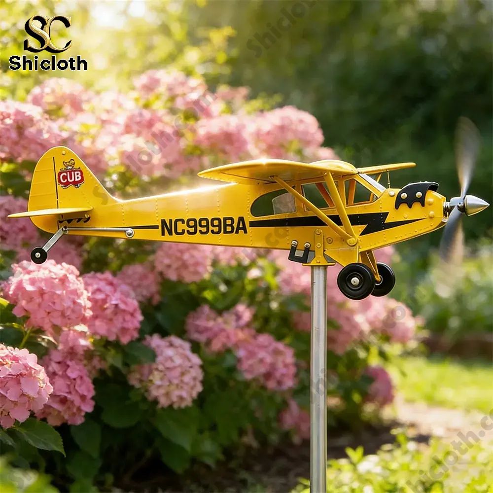 Piper Cub Vintage Metal Airplane Wind Spinner For Garden