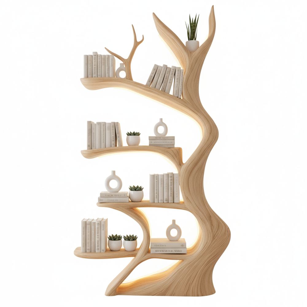 Handcrafted Vertical Wooden Bookcase – Rustic Floating Shelves & Unique Shelf Unit