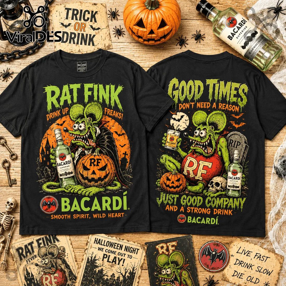 Rat Fink Bacardi Halloween Vintage Mascot T-Shirt