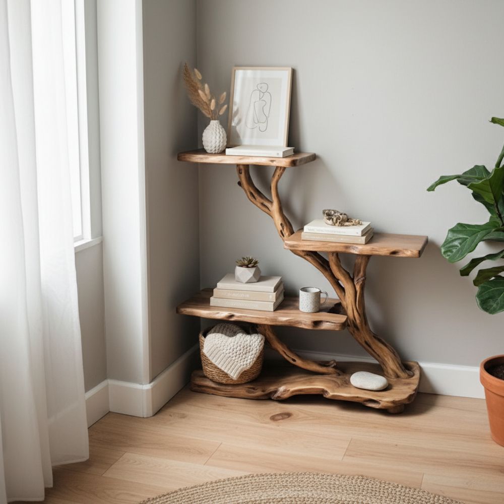 Handcrafted Driftwood Bookcase Nightstand – Rustic Tree Branch Design
