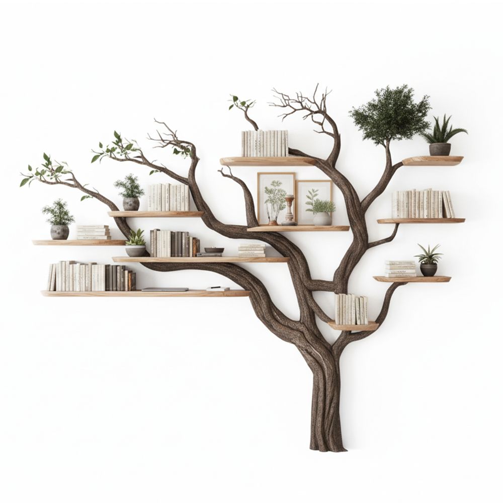 Tree Bookshelf – Handcrafted Solid Wood Wall-Mounted Bookcase