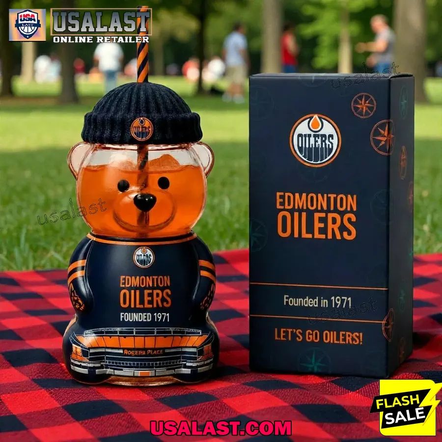 Edmonton Oilers 55th Anniversary 1971-2026 Bear Glass Bottle