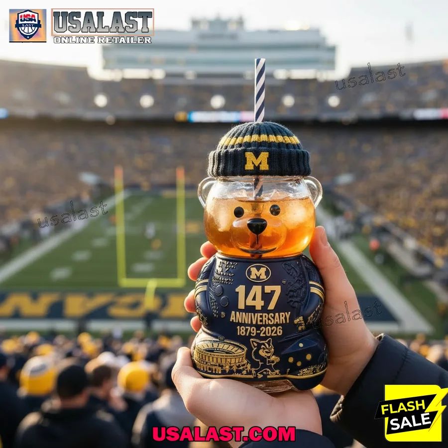 Michigan Wolverines 147th Anniversary 1879-2026 Bear Glass Bottle
