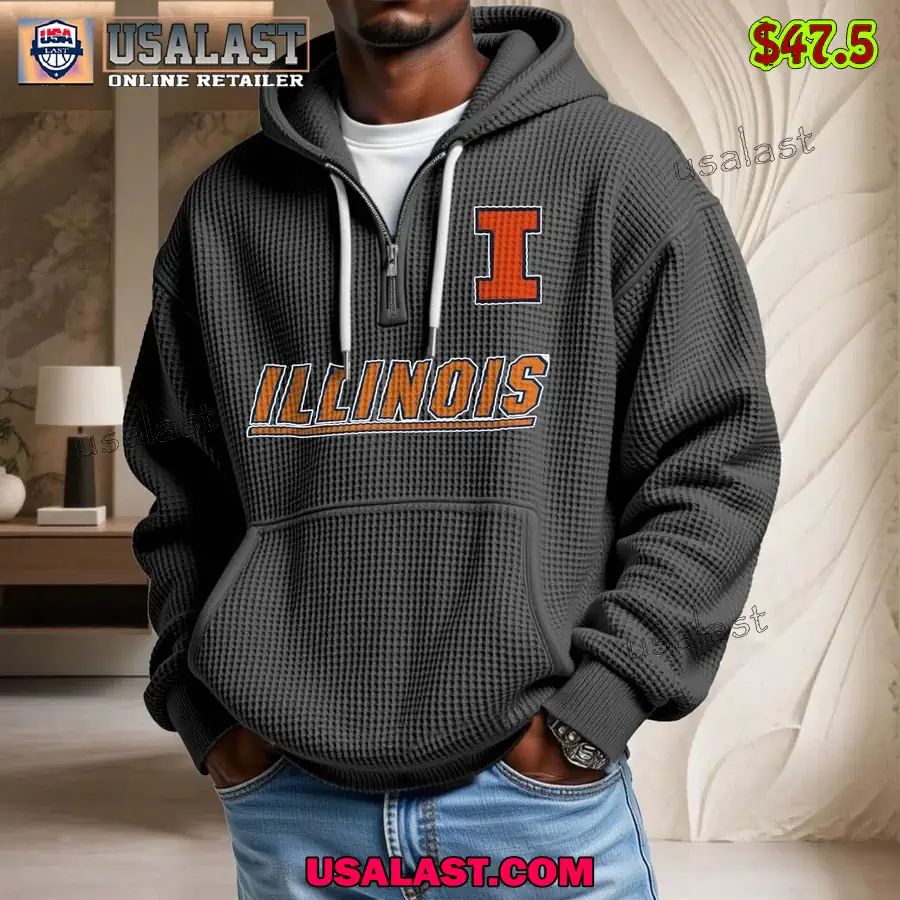 Illinois Fighting Illini Waffle Half Zip Hoodie