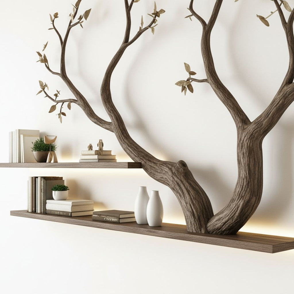 Handcrafted Tree Branch Bookshelf – Nature-Inspired Wall Art & Storage