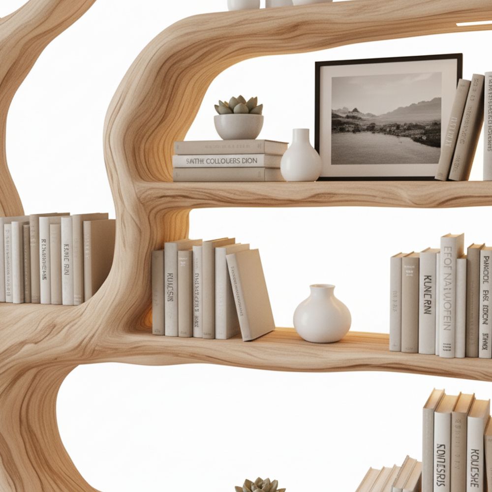 Rustic Tree Bookshelf – Handmade Wall-Mounted Shelf with Artistic Branch Design