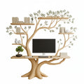 Handmade Tree-Shaped Desk – Solid Wood Workspace with Floating Shelves