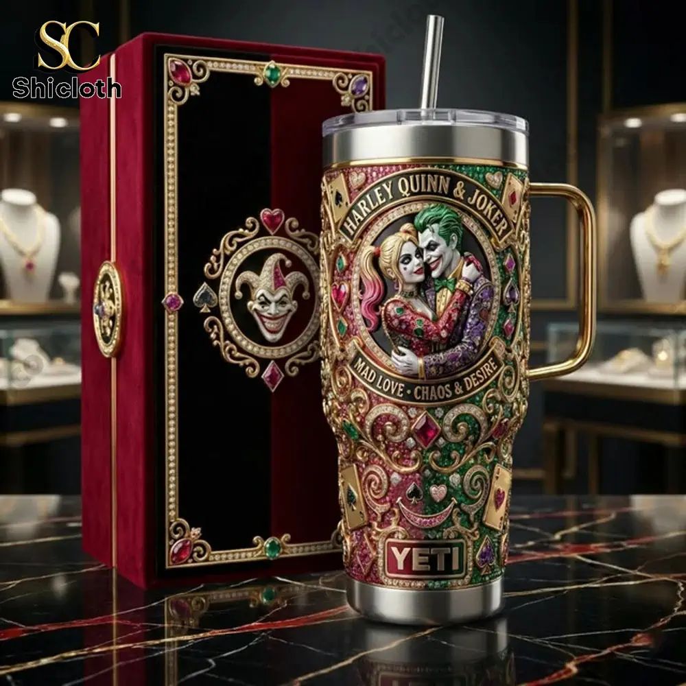 Harley & Joker Mad Love Chaos & Desire Happy Valentina Day Tumbler