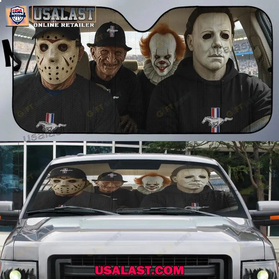 Mustang x Horror Movie Characters Car Sunshade, Car Windshield Cover