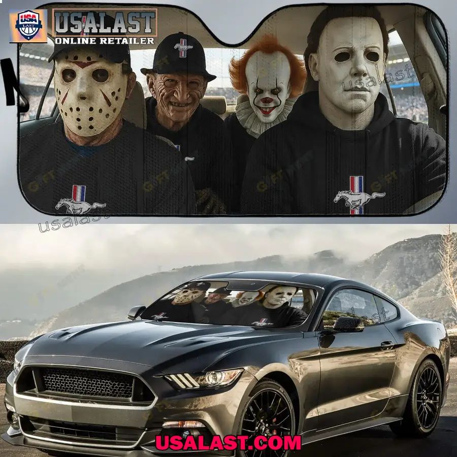Mustang x Horror Movie Characters Car Sunshade, Car Windshield Cover