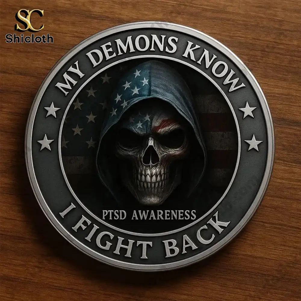 PTSD Awareness Veterans My Demon Know Challenge Coin