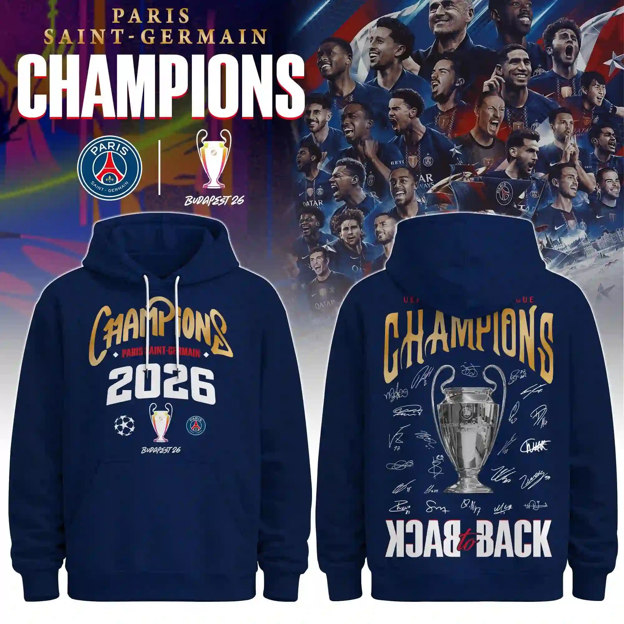 Paris Saint-Germain UEFA Champions League 2026 Navy Hoodie