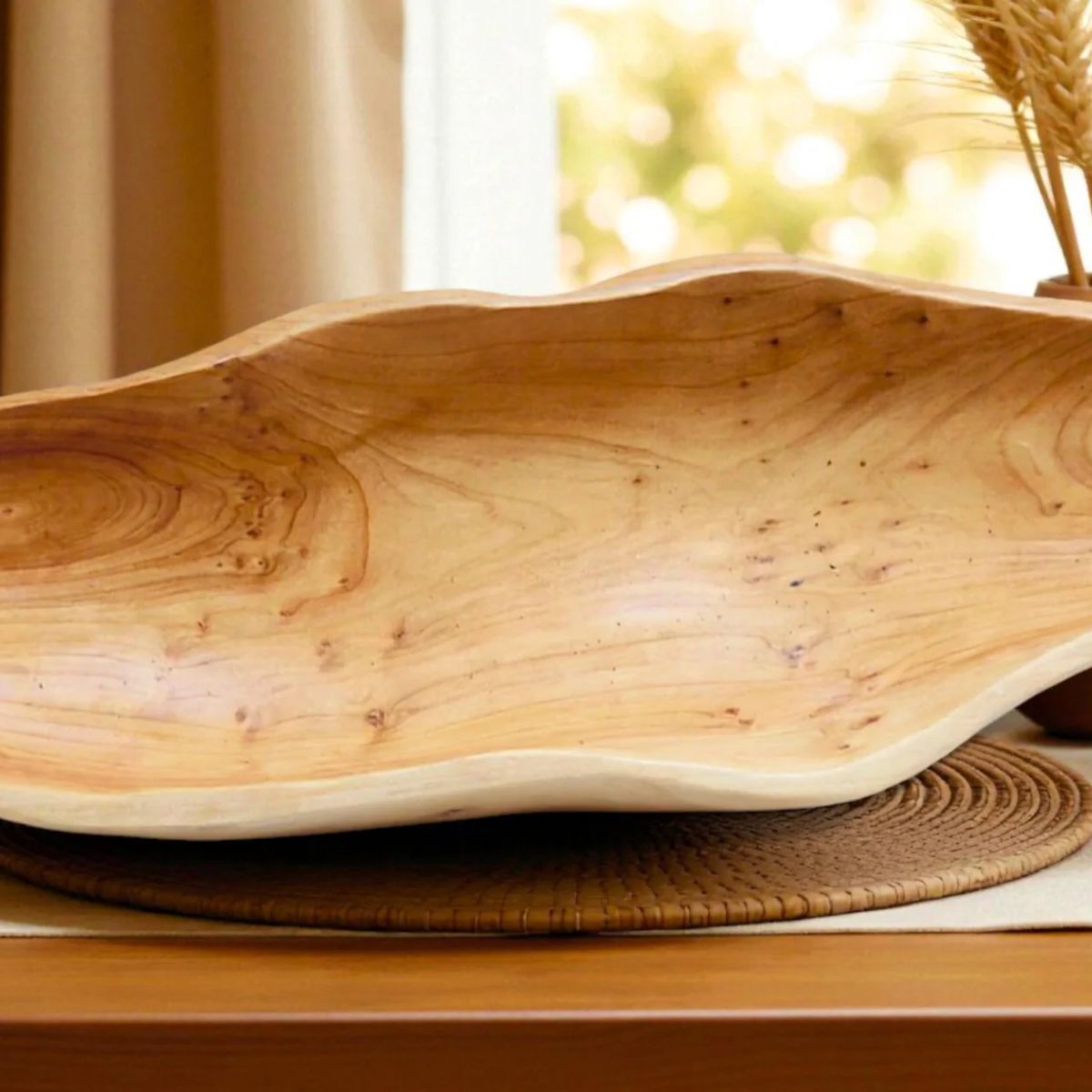 Hand-Carved Peanut Wood Freeform Serving Plate