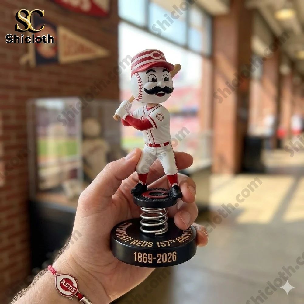 Cincinnati Reds 157th Anniversary Decor Car Dashboard Bobblehead