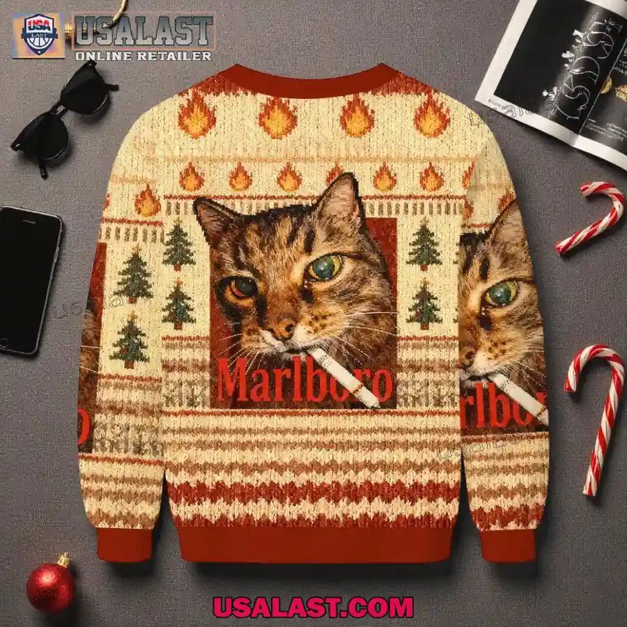 Marlboro Smoking Cat Meme Christmas Ugly Sweater