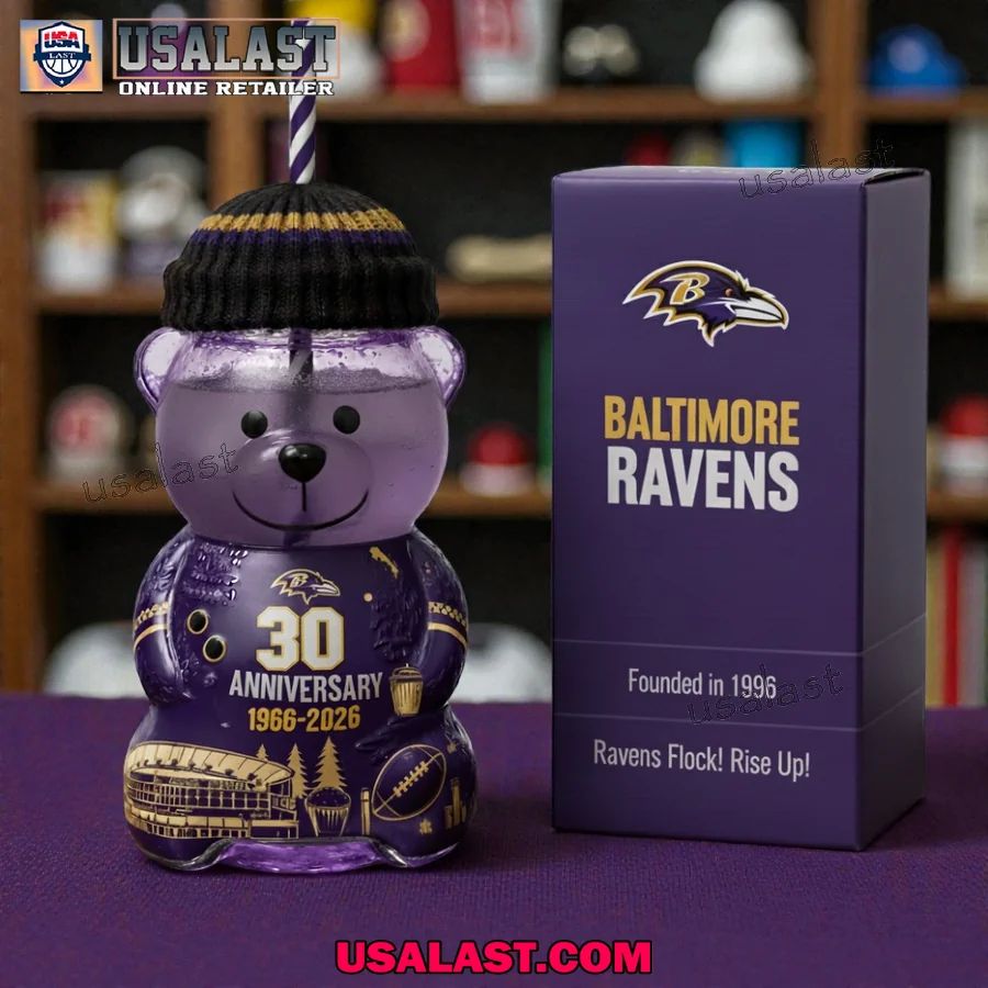 Baltimore Ravens 30th Anniversary Collectible Bear Glass Cup