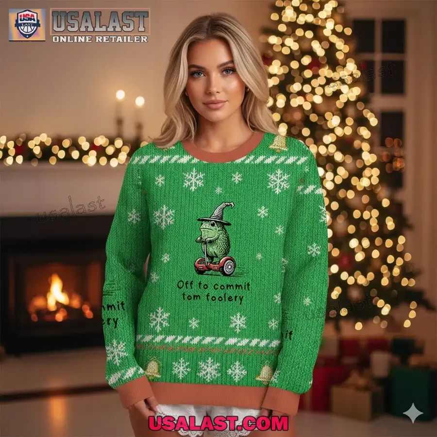 Frog Riding A Balance Scooter Christmas Ugly Sweater