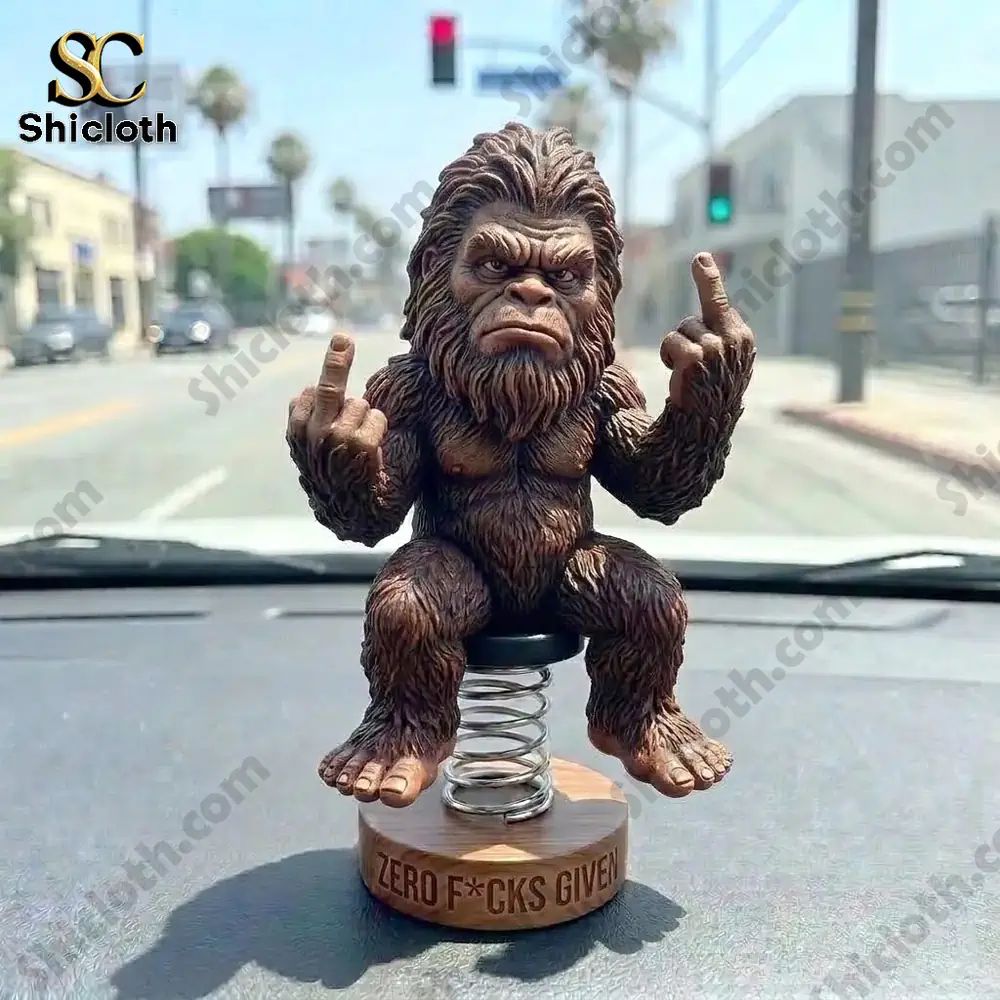 Bigfoot “Zero F_cks Given” Decor Car Dashboard Bobblehead