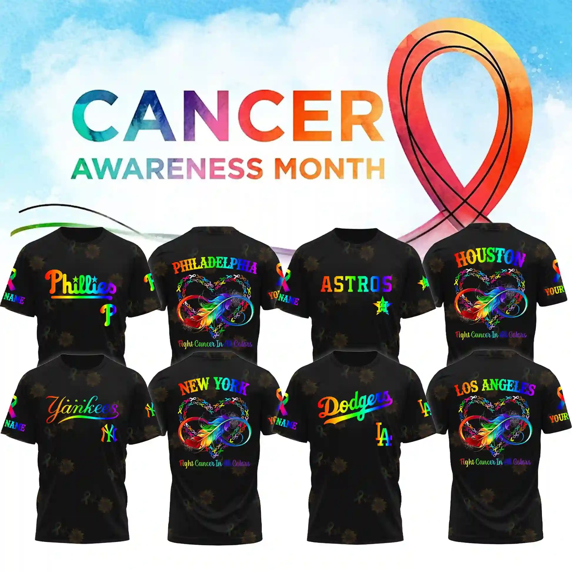 All MLB Teams x Cancer Awareness Month Personalized Special Edition Tshirt