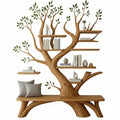 Handcrafted Tree Bookshelf & Bench Set