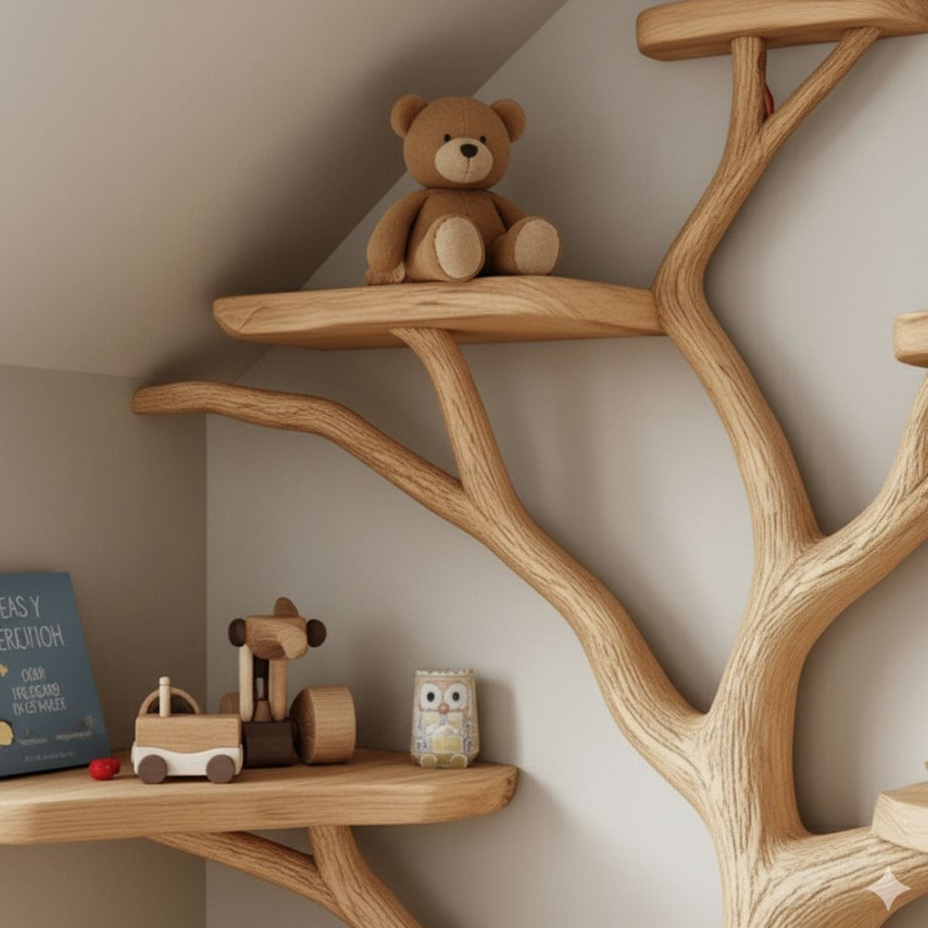 Tree-Shaped Wooden Shelf – Handcrafted Wall Art & Bookshelf