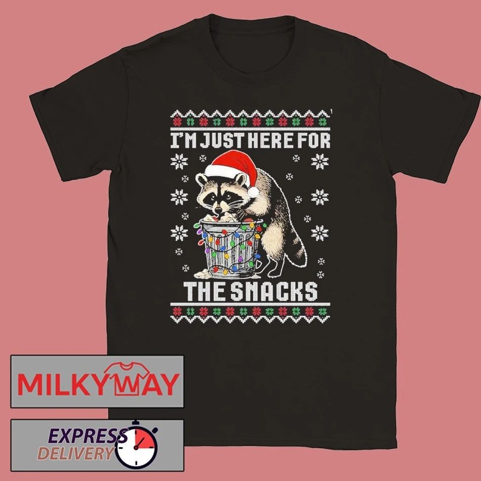 Raccoon I’m Just Here For The Snacks Ugly Christmas Sweater