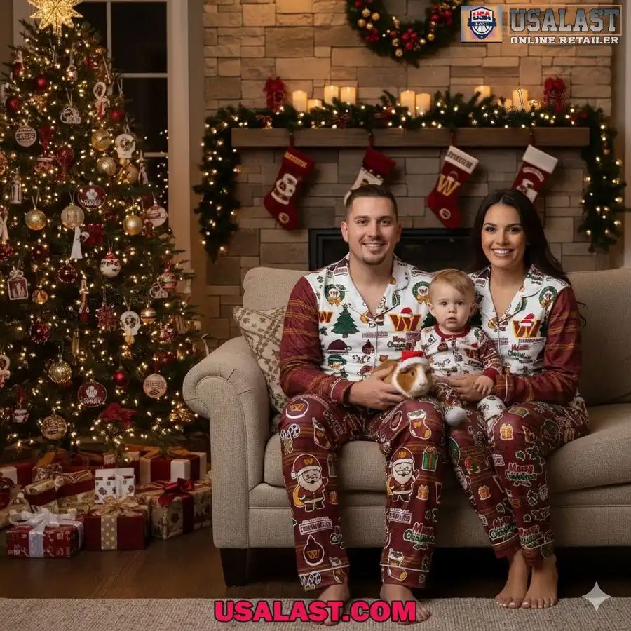 Washington Commanders Plaid Button Pajamas Set