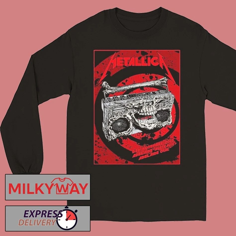 Metallica M72 Adelaide Australia 2025 Venue Poster At Adelaide Oval On November 5 2025 Skeleton Radio Boombox From Hell T-Shirt