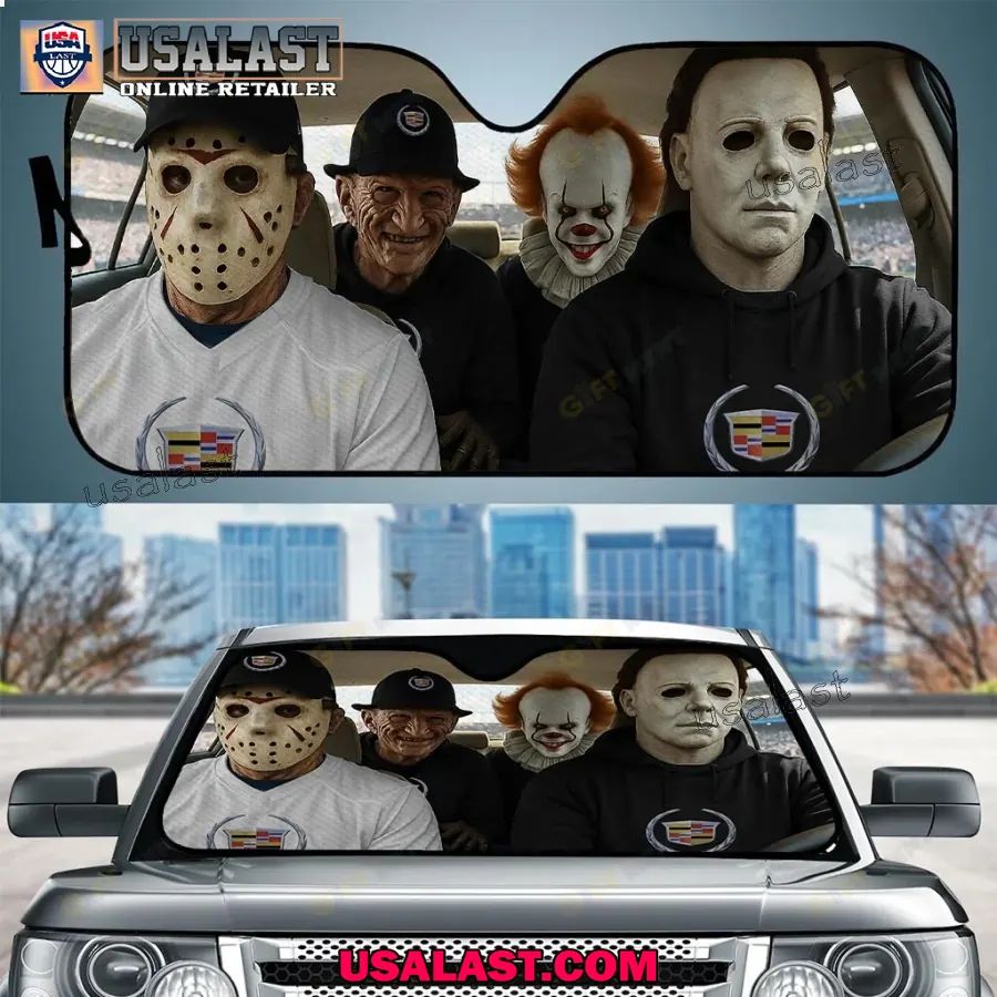 Cadillac x Horror Movie Characters Car Sunshade, Car Windshield Cover