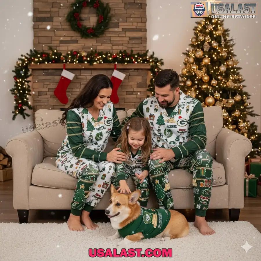 Green Bay Packers Plaid Button Pajamas Set