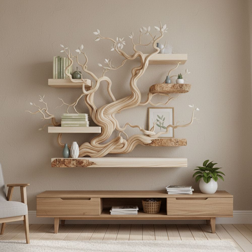Tree Branch Bookshelf – Handmade Solid Wooden Wall Shelf