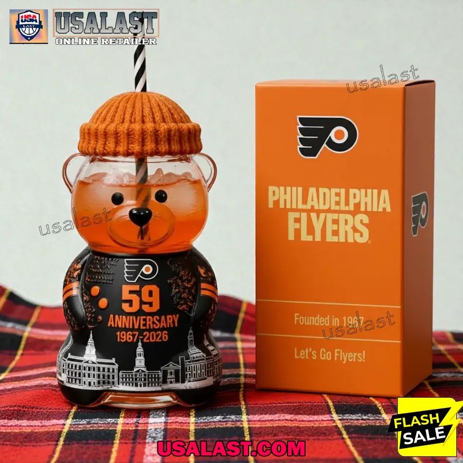 Philadelphia Flyers 59th Anniversary 1967-2026 Bear Glass Bottle