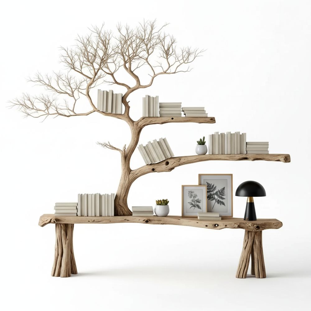 Handcrafted Console Table with Tree Branch Legs – Natural Barn & Pallet Wood