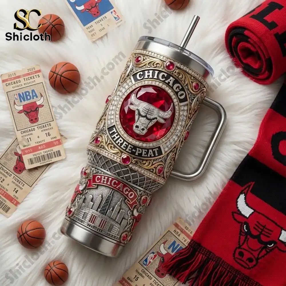 Chicago Bulls Three Peat Go Bulls 40oz Tumbler With Handle