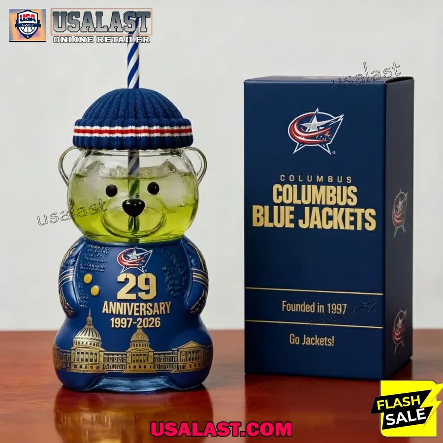 Columbus Blue Jackets 29th Anniversary 1997-2026 Bear Glass Bottle