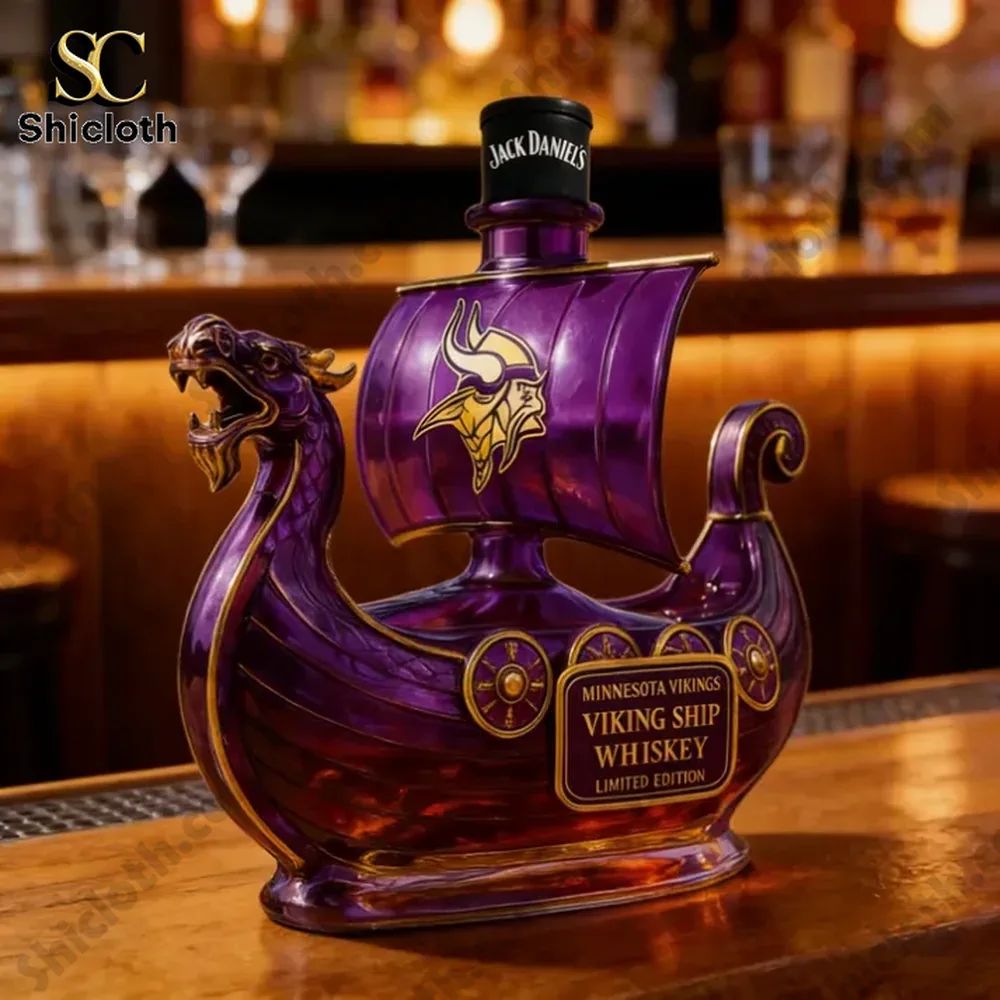 Minnesota Vikings Dragon?Head Ship Custom Whiskey Bottle