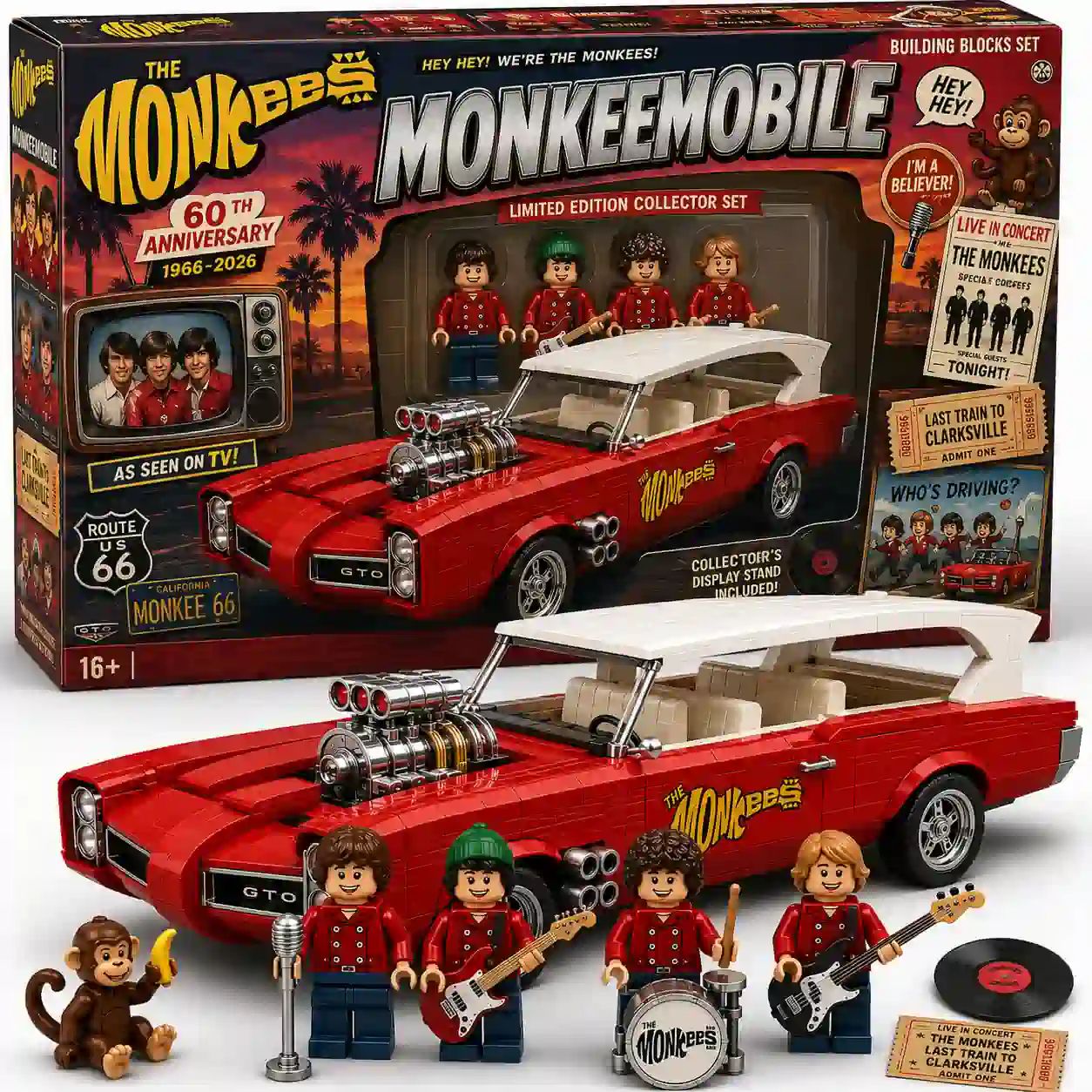 The Monkees Monkeemobile 60th Anniversary Collector Building Brick Set