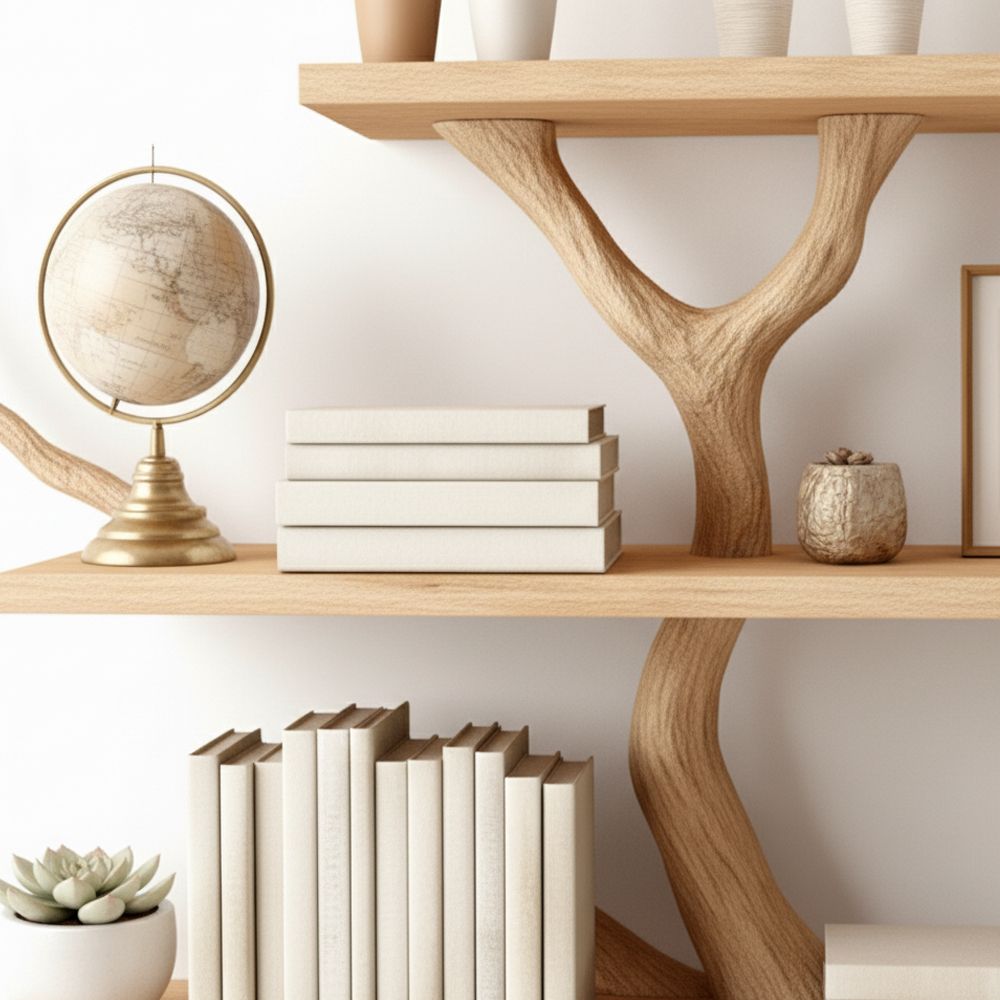 Handcrafted Driftwood Bookshelf – Handmade Solid Wood Tree Bookshelf