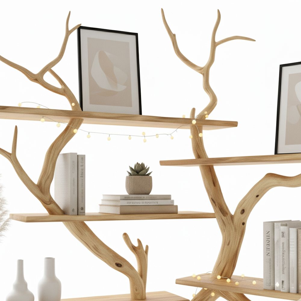 Driftwood Corner Shelf – Handmade Tree-Shaped Bookcase from Reclaimed Wood