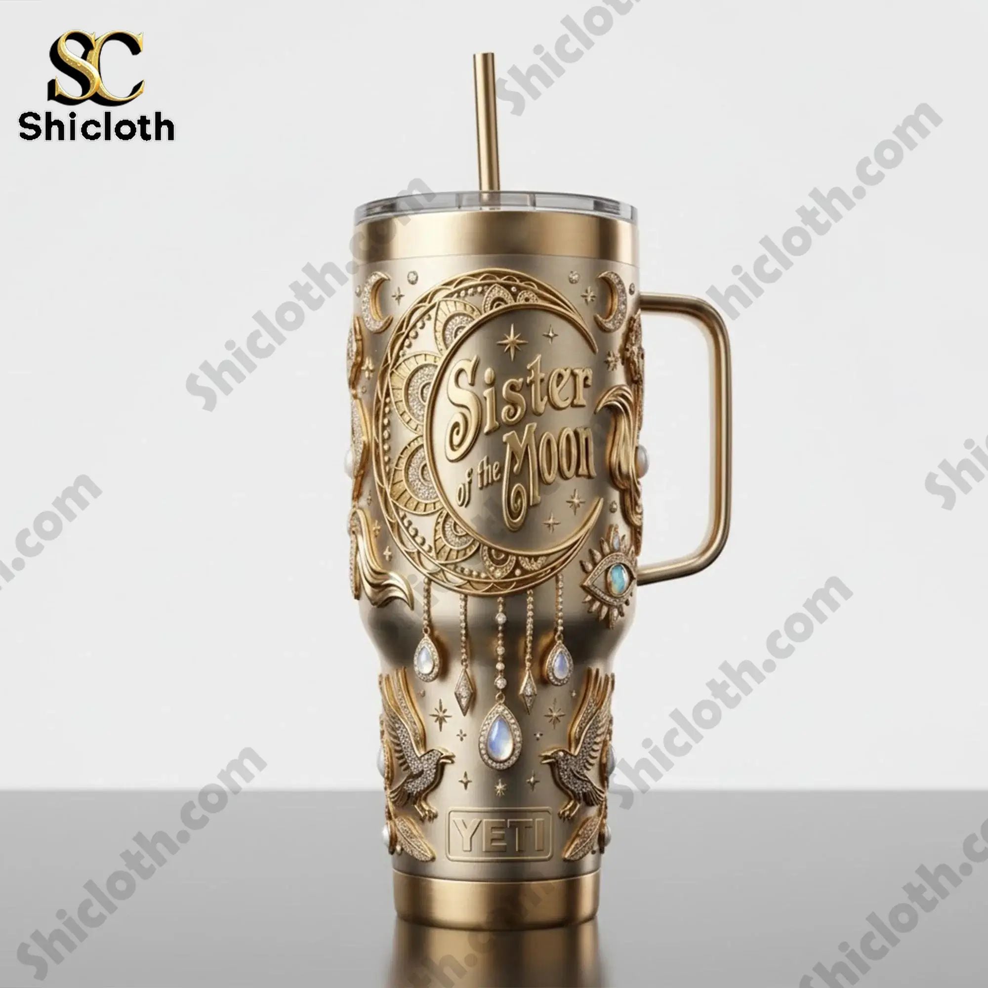 Sister of the Moon Celestial Gold Goddess 40oz Tumbler With Handle