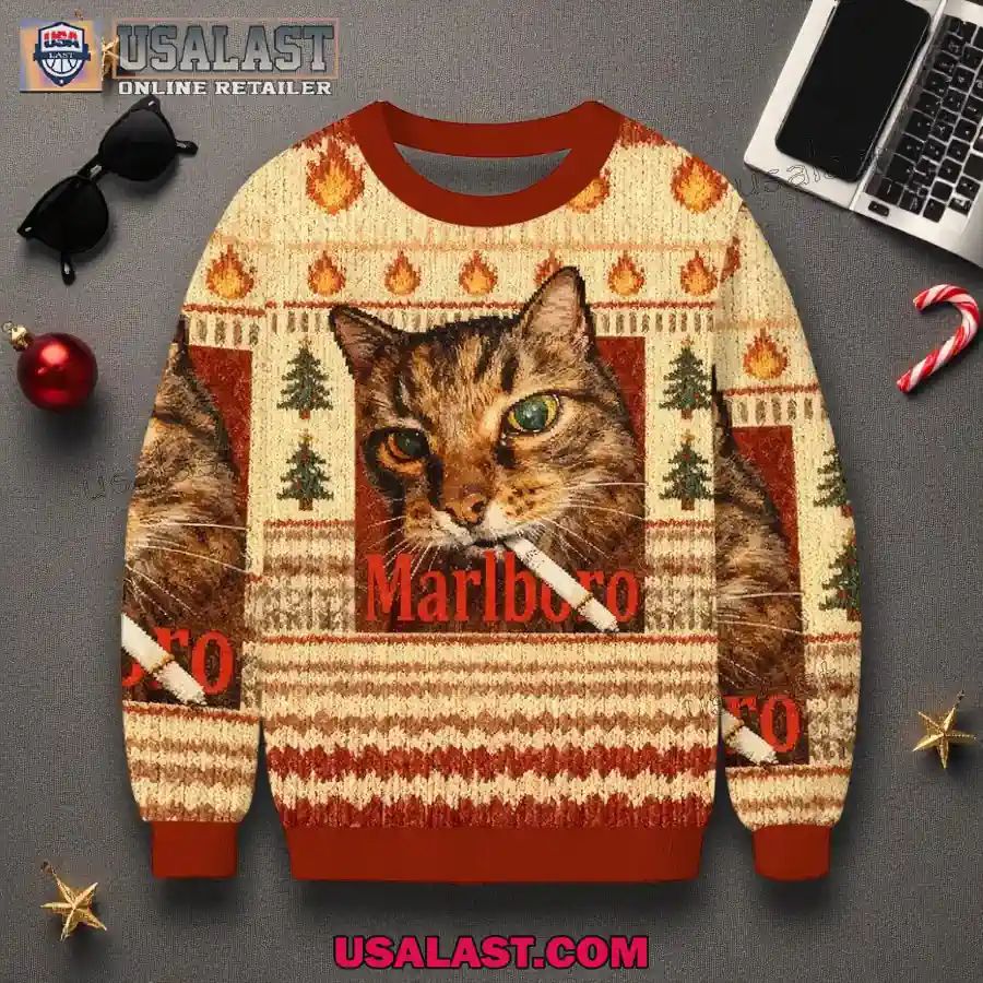 Marlboro Smoking Cat Meme Christmas Ugly Sweater